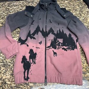 Adidas by Stella McCartney Pink and Gray Horse Zip-Up Hoodie Fleece - Size S